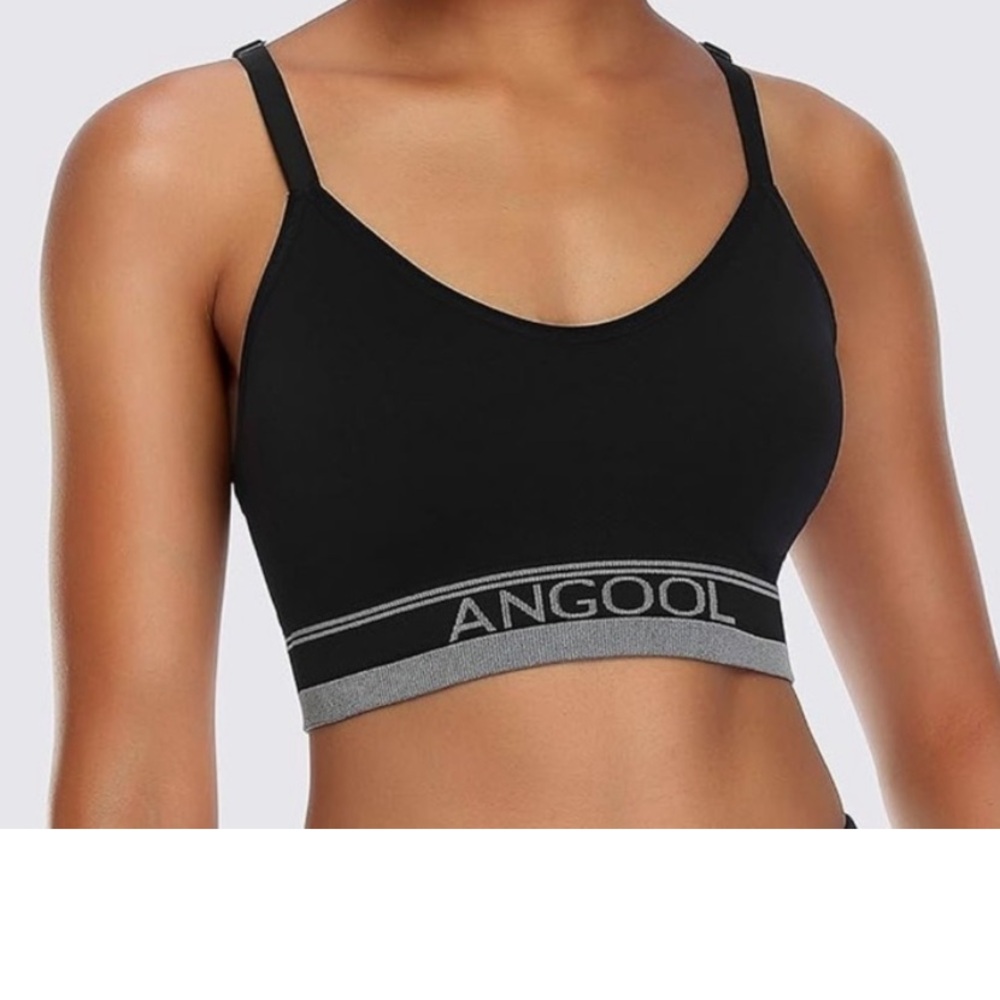 NEW ANGOOL BLACK Strappy Sports Bra Size Large adjustable straps comfortable new